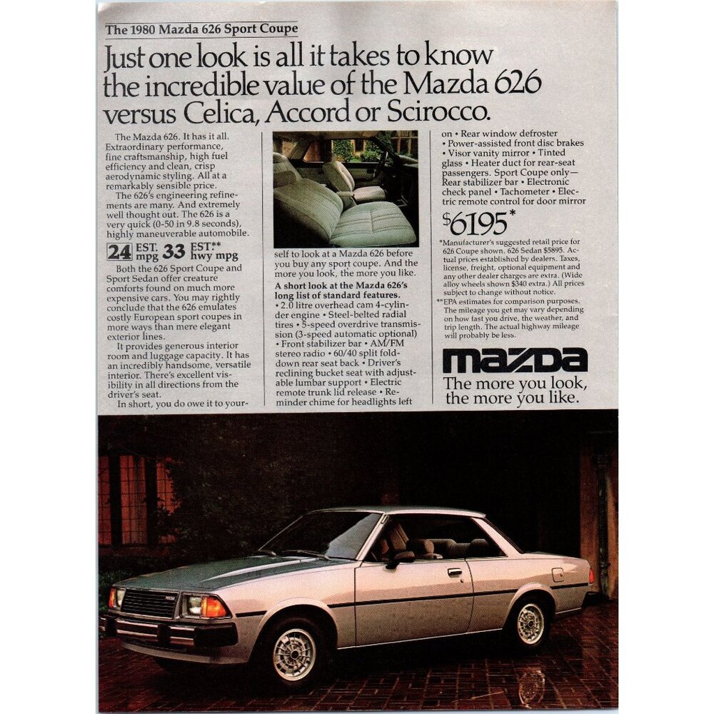 1980 Mazda 626 Sport Coupe Vintage Print Ad 80s Man Cave Wall Art Photo